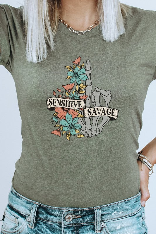 Sensitive Savage Floral Skeleton Hand Graphic Tee | Available in 5 Colors