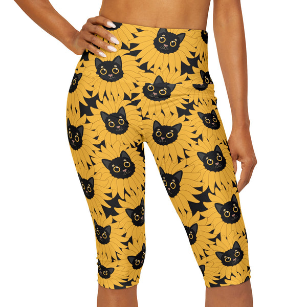 SHE REBEL - Kitty Sunflower Yoga Capri Leggings