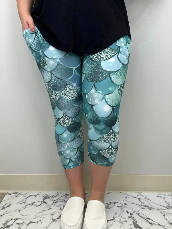 TL Clothing - Teal Mermaid Capris with Pockets | Size Inclusive - Only A Few Left!