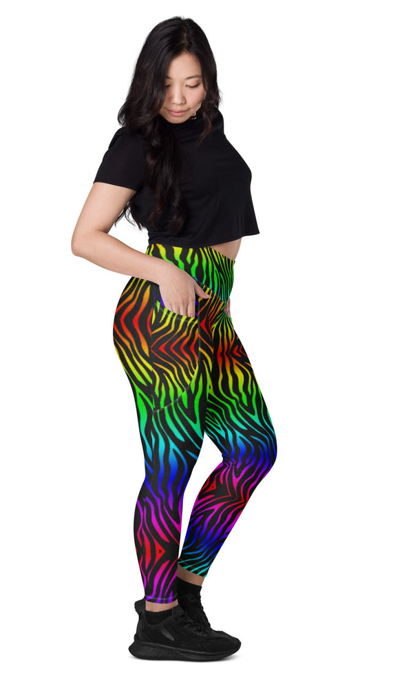 SHE REBEL - Rainbow Zebra Leggings with Pockets | All Sizes