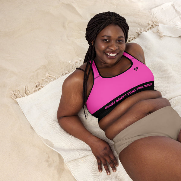 Jaime's "Weight Doesn't Define Your Worth" Sports Bra in Hot Pink