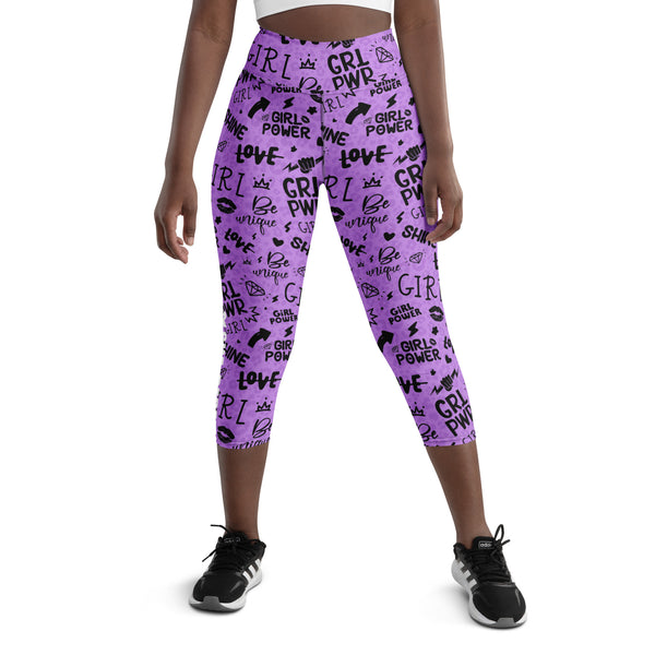SHE REBEL - Girl Power Yoga Capris in Purple with Leopard Shadow Print