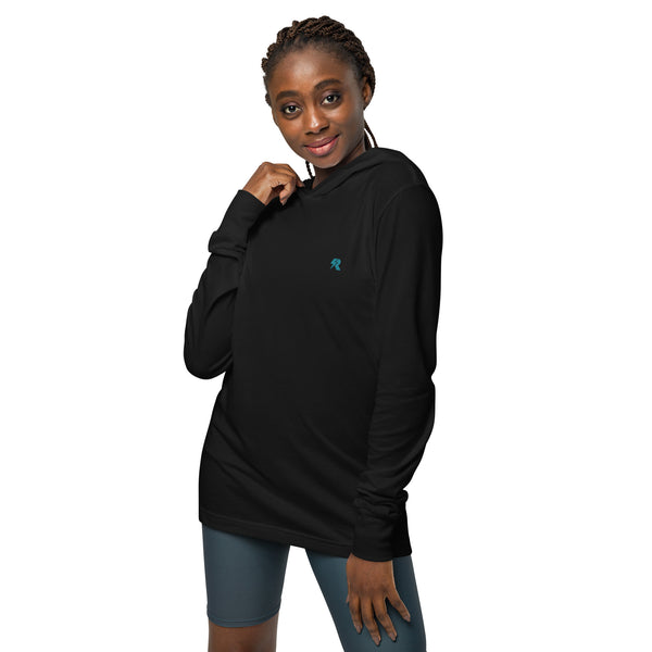 Hooded Long Sleeve Tee with Blue Logo | Available in 2 Colors