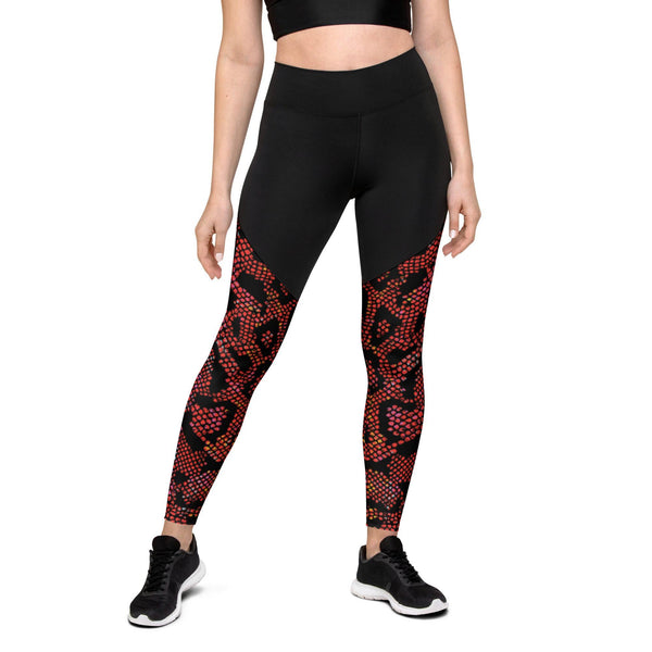 SHE REBEL - Red Cheetah Compression Leggings with Pocket