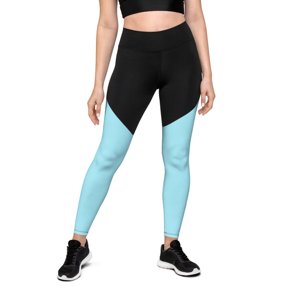 SHE REBEL - Sporty Compression Fit Leggings in Blizzard Blue with Pocket