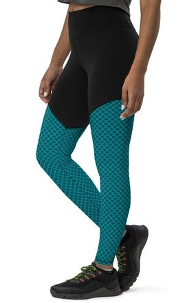 SHE REBEL - Sporty Compression Fit Leggings in Mermaid Teal with Pocket