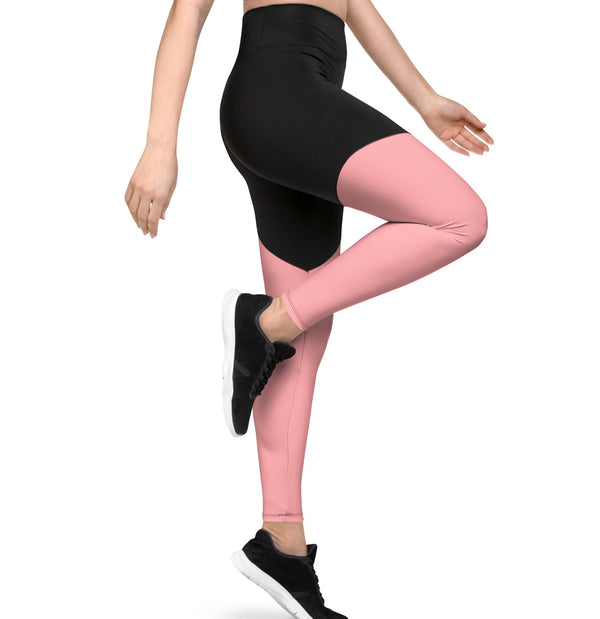 SHE REBEL - Sporty Compression Fit Leggings in Soft Pink with Pocket