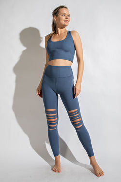Laser Cut Leggings in Code Blue