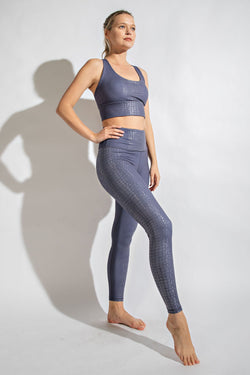 Crocodiles Chintz Butter Soft Leggings in Vintage Denim