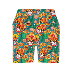 Groovy Summertime Skulls Yoga Shorts