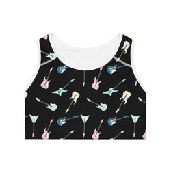 Colorful Musical Guitar Print Sports Bra