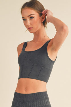 Stone Washed Ribbed Sports Bra | Available in 3 Colors