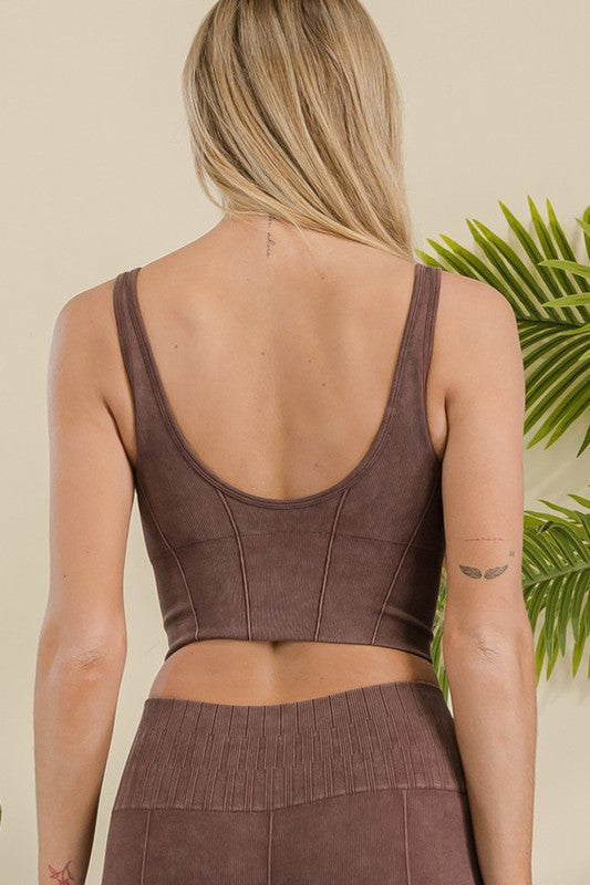 Stone Washed Ribbed Sports Bra | Available in 3 Colors