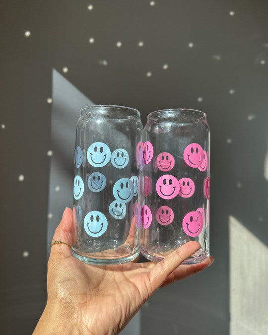 Smiley Face Glass Cup 20oz | Available in 10 colors