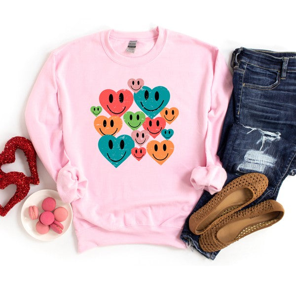 Distressed Smiley Hearts Graphic Sweatshirt | Available in 4 Colors