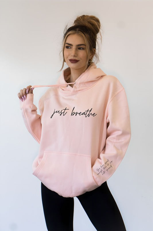 Just Breathe with Sleeve Inscription Hoodie | Available in 3 Colors