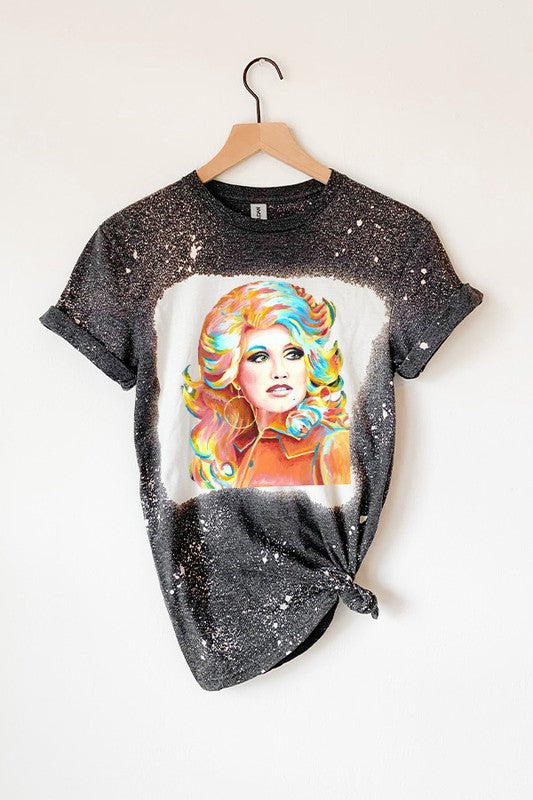 Watercolor Dolly Parton Bleached Graphic Tee