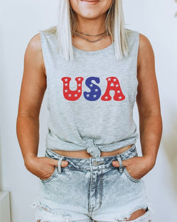 USA July 4th Patriotic Graphic Muscle Tank