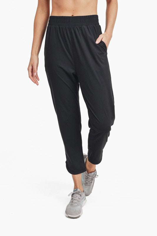MONO B - Athleisure Joggers with Curved Notch Hem