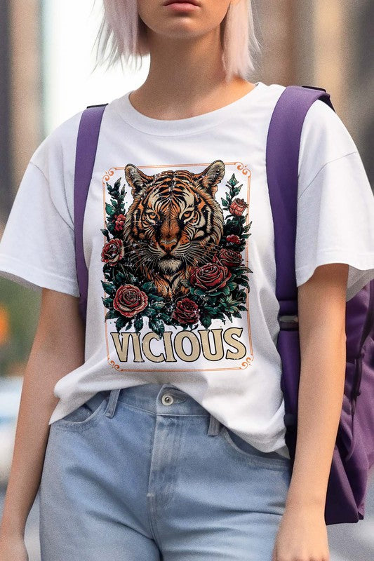 Vicious Tiger and Roses Vintage Graphic Tee | Available in 3 Colors