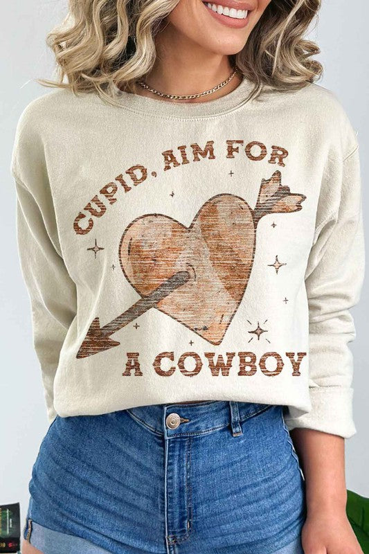 Cupid Aim For A Cowboy Valentine's Graphic Sweatshirt