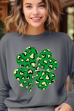 Four Leaf Clover Graphic Fleece Sweatshirt