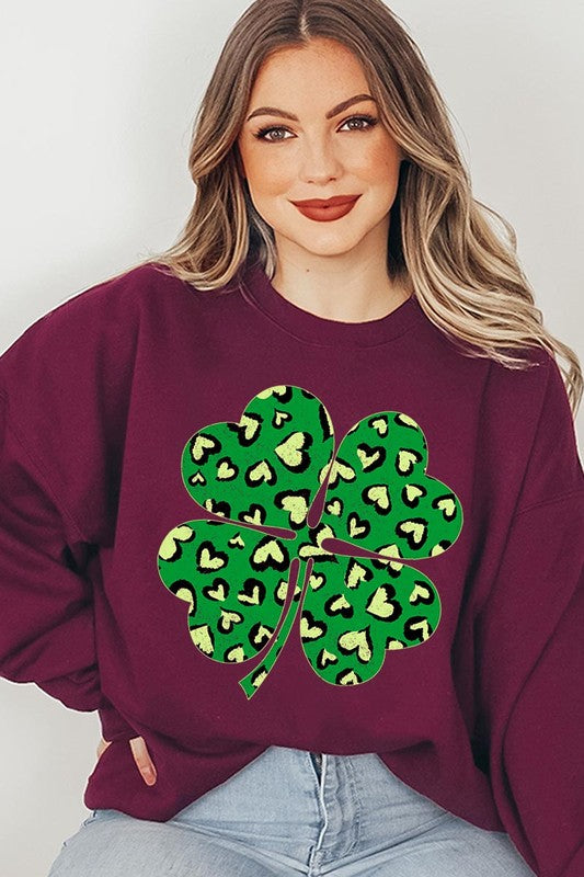 Four Leaf Clover Graphic Fleece Sweatshirt