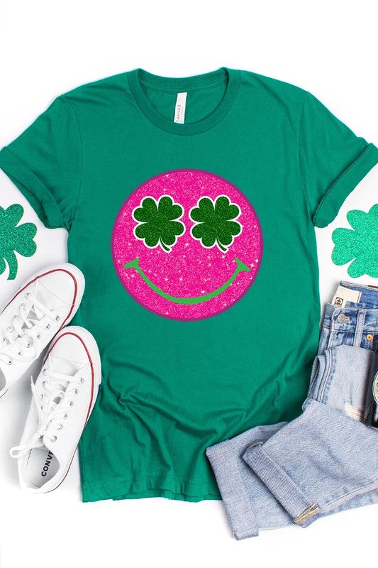 Smile St Patricks Day Glitter Graphic Tee | Available in 8 Colors