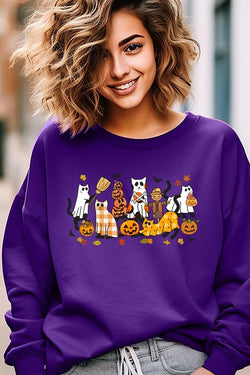 Black Cat Halloween Graphic Fleece Sweatshirt