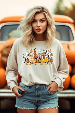Black Cat Halloween Graphic Fleece Sweatshirt