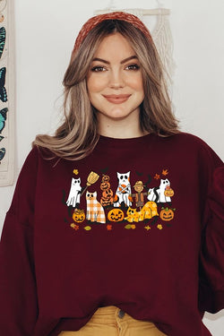 Black Cat Halloween Graphic Fleece Sweatshirt