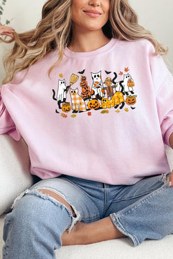 Black Cat Halloween Graphic Fleece Sweatshirt