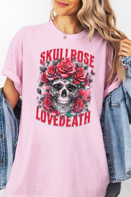 Skull Rose Design Halloween Garment Dye Tee