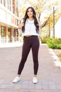 Brown Fleece Leggings with Pockets