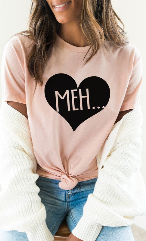 Meh Black Heart Valentines PLUS SIZE Graphic Tee | Available in 4 Colors