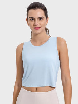 Millennia Drawstring Cutout Round Neck Active Crop Tank