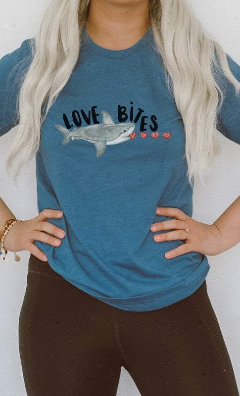 Love Bites Heart Eating Shark Graphic Tee | Available in 6 Colors