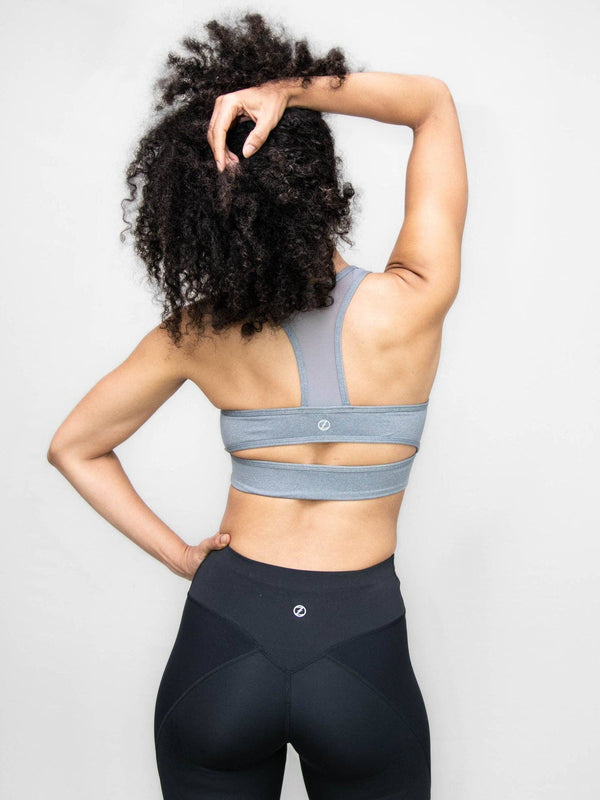 BODY WRAPPERS - Coin Grey Racerback Bra Top with Mesh Inserts