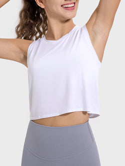 Millennia Drawstring Cutout Round Neck Active Crop Tank