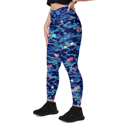 Fierce Blue Camo Leggings with Pockets | All Sizes