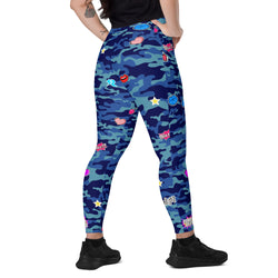 Fierce Blue Camo Leggings with Pockets | All Sizes