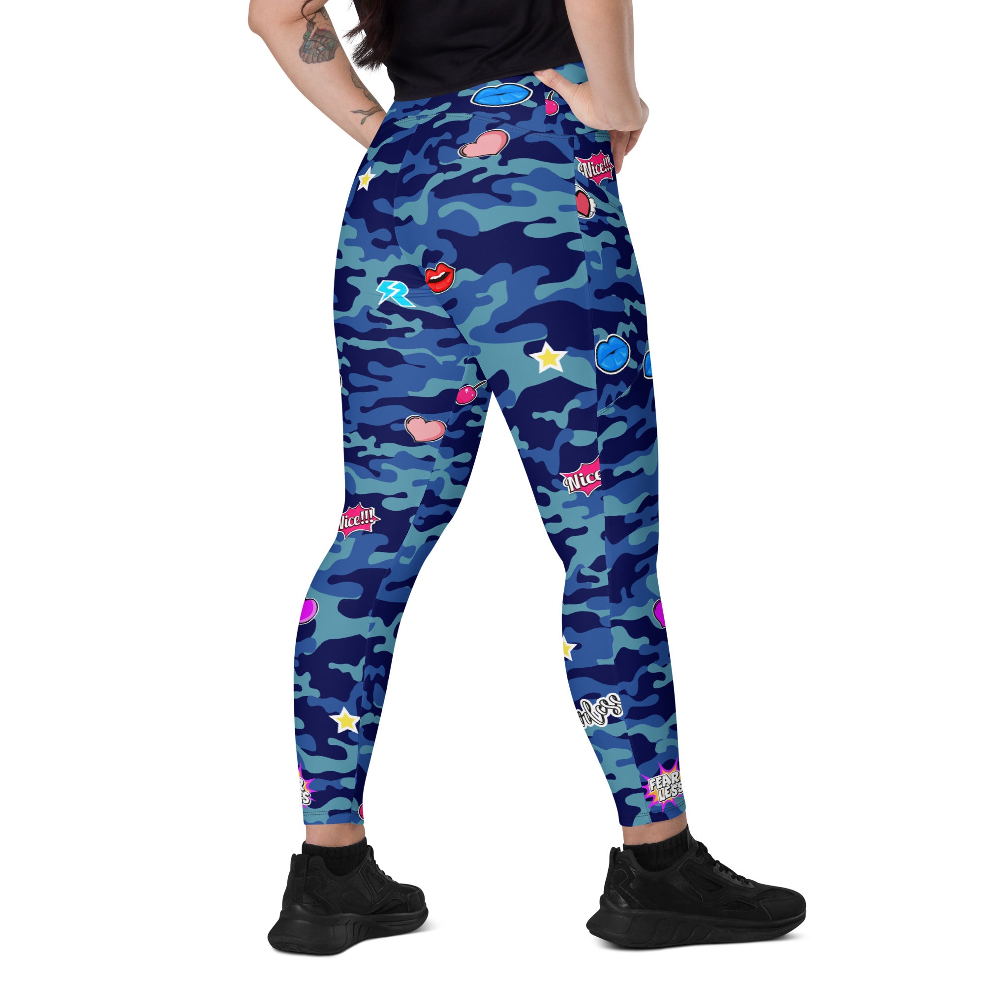 Fierce Blue Camo Leggings with Pockets | All Sizes