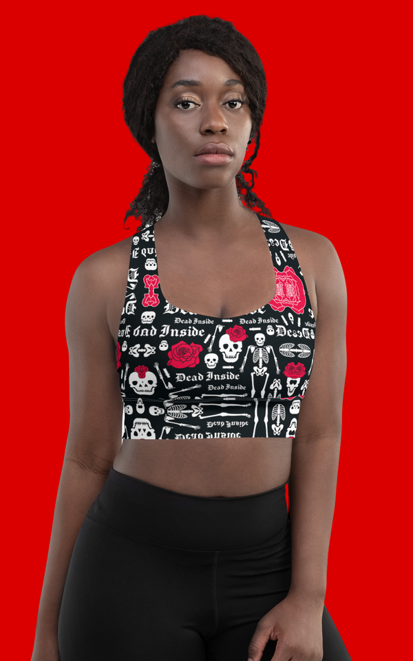 SHE REBEL - Dead Inside Skull & Roses Longline Sports Bra