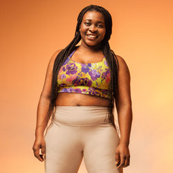 Yellow Chinoiserie Print Longline Sports Bra