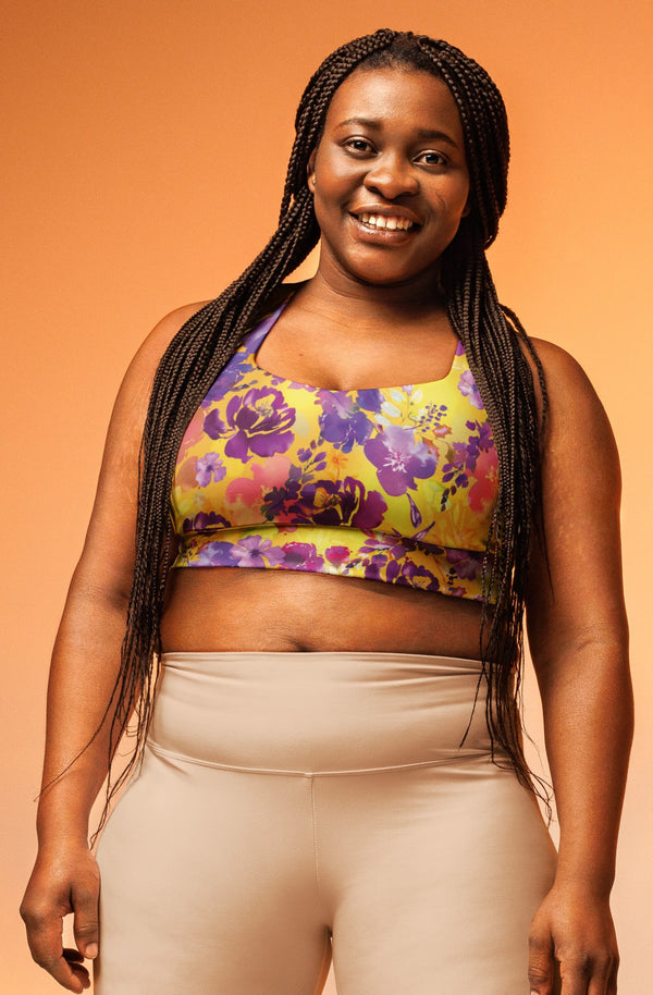 SHE REBEL - Yellow Chinoiserie Print Sports Bra