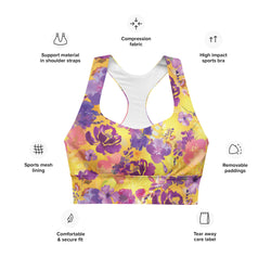 Yellow Chinoiserie Print Longline Sports Bra