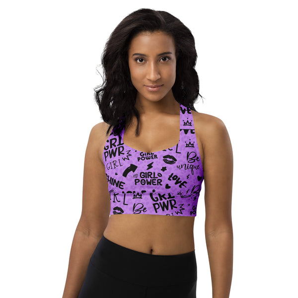 SHE REBEL - Empower Longline Sports Bra in Purple with Shadow Leopard Print