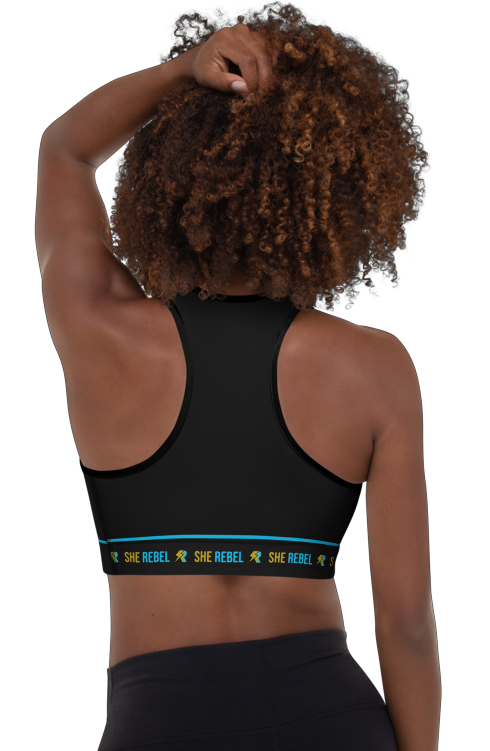 SHE REBEL - Blue & Gold Logo Sports Bra