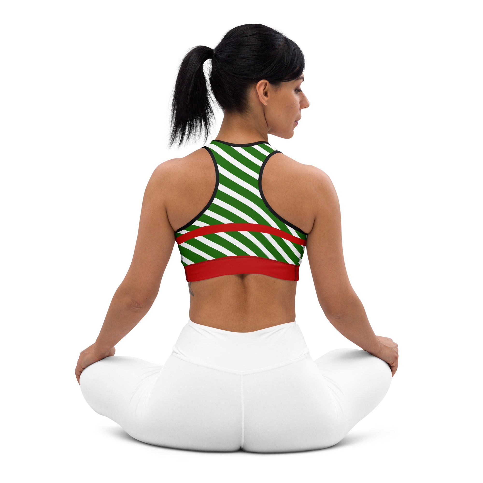 Candy Stripe Christmas Bow Sports Bra