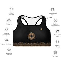 Boho Beautiful Black & Gold Print Sports Bra